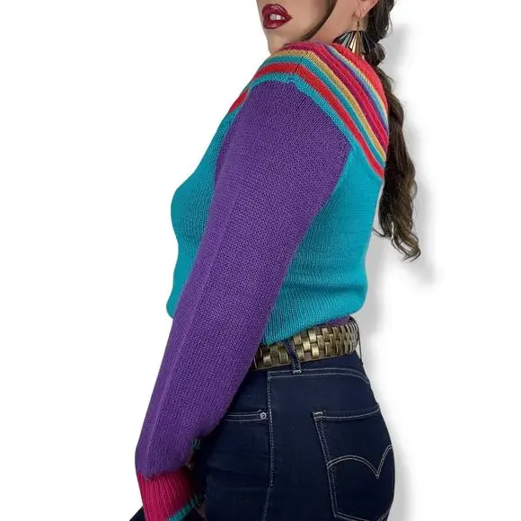 ❌SOLD❌1970's QUEENS WAY TO FASHION rainbow knit sweater made in Korea - Picture 13 of 17